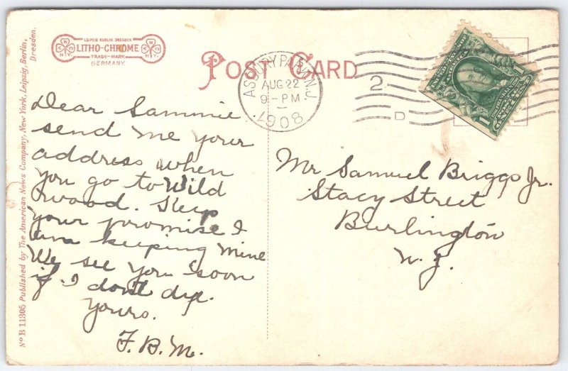 Vintage 1908 Postcard Post Office Asbury Park NJ Litho-Chrome Germany