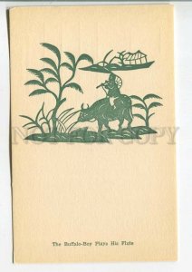 484102 Chinese painting Buffalo-Boy plays his Flute Old silhouette folk print