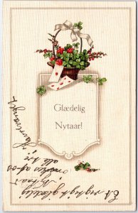 VINTAGE POSTCARD HAPPY NEW YEAR GREETINGS MAILED FROM OARBEK DENMARK 1917