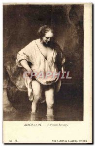 Old Postcard Rembrandt A Woman Bathing The National Gallery London