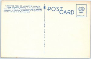 c1940s St. Augustine, FL Greetings From Large Letter Linen Postcard Florida A231