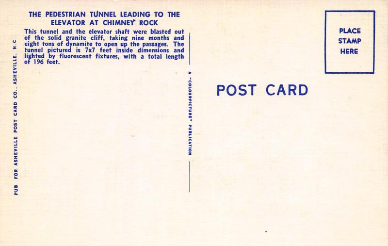 Entrance to Tunnel Leading to Elevator, Chimney Rock, N.C., Postcard, Unused