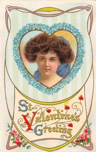 St Valentines Day Woman 1910c postcard