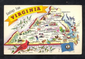 GREETINGS FROM VIRGINIA STATE MAP POSTCARD 