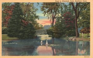 Vintage Postcard 1930's Pond In Elizabeth Park Scenic View Hartford Connecticut