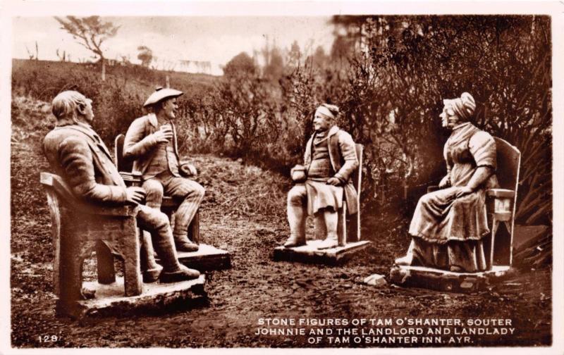 AYR SCOTLAND~STONE FIGURES OF TAM O'SHANTER-SOUTER JOHNNIE~PHOTO POSTCARD