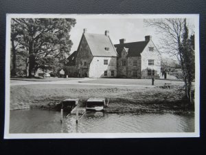 Sussex MICHELHAM PRIORY shows Gardener at Work & Boat Platform Old RP Postcard