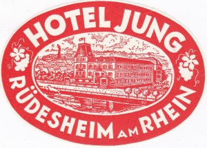 Germany Ruedesheim am Rhein Hotel Jung Vintage Luggage Label sk2043