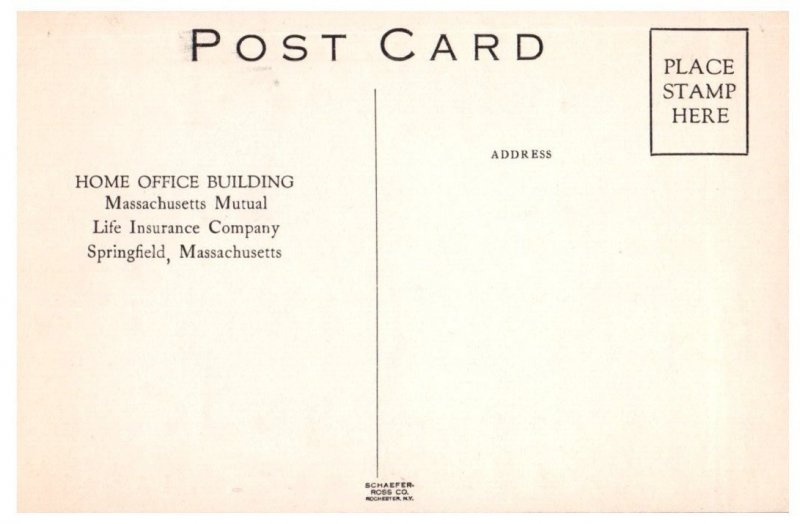 Home Office Building Massachusetts Mutual Life Insurance Massachusetts Postcard