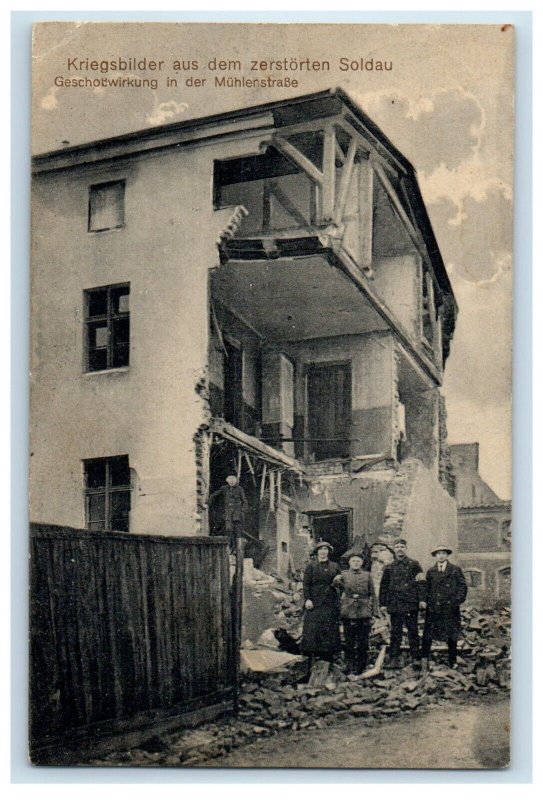 1915 Soldau Poland WW1 Shelled Building Family Concentration Camp Postcard