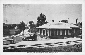 West Rindge NH B&M Railroad Station Train Depot Old Car Postcard