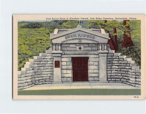 Postcard First Burial Place of Abraham Lincoln, Oak Ridge Cemetery, Illinois