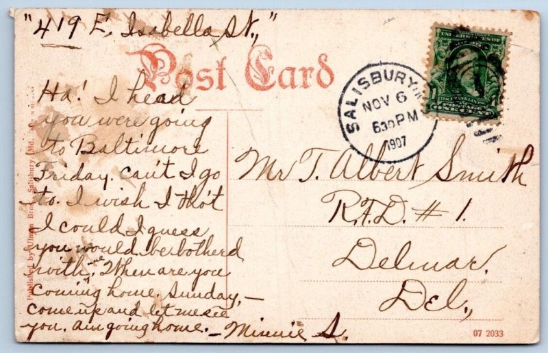 1907 SALISBURY MD STEAMER VIRGINIA WICOMICO RIVER DELMAR ALBERT SMITH POSTCARD