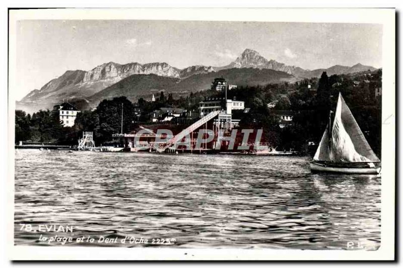 Old Postcard Evian The Beach and Dent d & # 39Oche