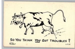 Comic Postcard..You Got Troubles? Cow Stepping on Udder