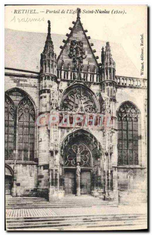 Old Postcard Rethel Portal & # 39eglise Saint Nicolas