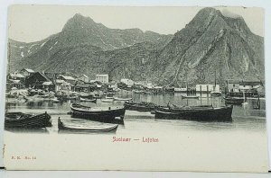 NORGE Norway Svolvaer, Lofoten  N.K. no. 15 c1900 Boats Homes Mtn Postcard D19