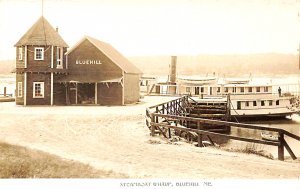 Bluehill ME Steamboat Wharf, Note Ship At The Dock, Real Photo Postcard