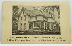 Columbia Pa BRADFORD'S TOURIST HOME, Roosevelt Highway Rte 6  Postcard H1