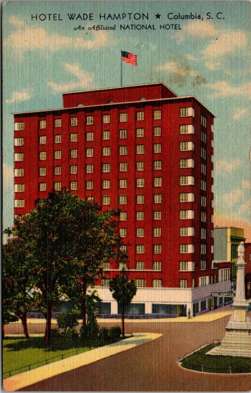 Vtg 1940s Hotel Wade Hampton Columbia South Carolina SC Linen Postcard