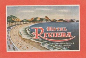 Brasil Rio De Janeiro Copacabana Hotel Riviera Vintage Luggage Label sk2854