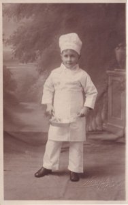 Young Boy Chef & Frying Pan Antique Social History Postcard