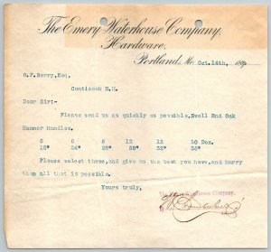 1895  Portland  Maine   Emery Waterhouse Co.  Hardware  Receipt 7 x 7