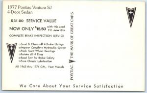 Advertising 1977 PONTIAC VENTURA SJ 4 Door Sedan  Service Reminder Car  Postcard