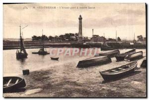 Old Postcard Lighthouse Ouistreham L & # 39avant harbor at low tide Boat