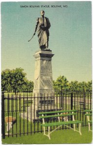 US  used.  Bolivar, Missouri.  Statue of Simon Bolivar. Nice.