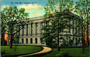 City Hall Building Charlotte North Carolina NC Linen Postcard UNP