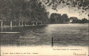 Hempstead Long Island New York NY Fulton St. Pond c1910 Postcard