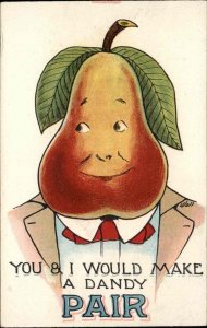 Fantasy Fruit Head Pear/Pair Man Hat Bowtie Bernhardt Wall c1910 Postcard 