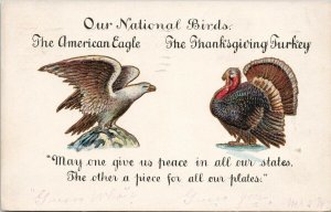 Our National Birds American Eagle Thanksgiving Turkey USA Embossed Postcard G29