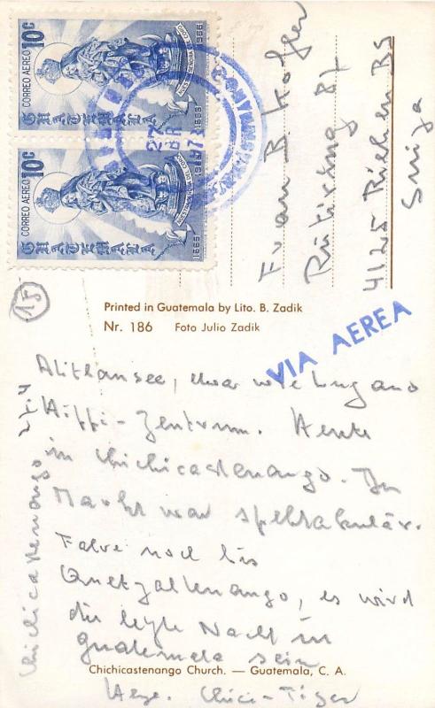 Guatemala airmail postcard via Europe Chichicastenango church photo Julio Zadik