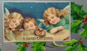 Christmas Postcard 3 Angels Holly Original Philadelphia PA Antique 1907