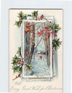 Postcard Winter Scene With Every Good Wish for Christmas Embossed Card