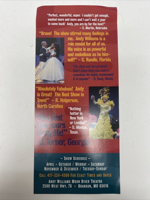 Andy Williams Moon River Theatre Program Branson, Missouri 1990s