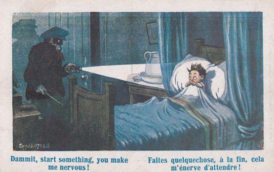 Peeping Tom Robber In Wrong Bedroom Antique French Comic Humour Postcard