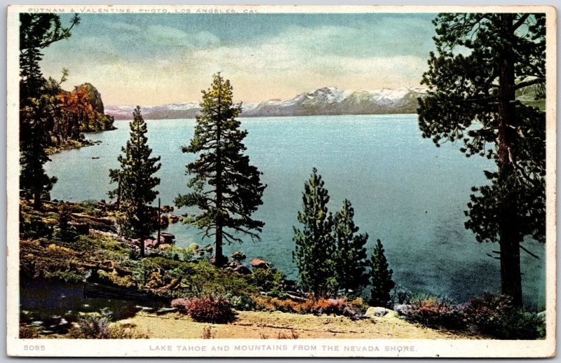 Lake Tahoe And Mountains From Nevada Shore Panorama Variety Of Outline Postcard