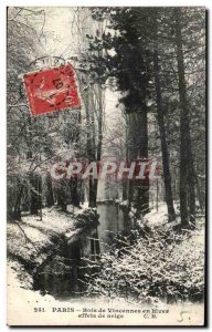 Old Postcard Paris Bois de Vincennes in winter snow effects