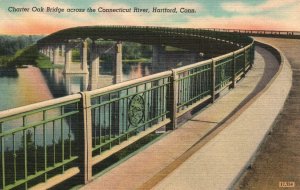 Vintage Postcard 1930's Charter Oak Bridge Across Connecticut River Hartford CT