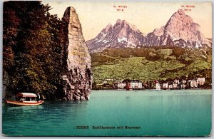 Schillerstein Mit Brunnen Central Switzerland Rock Cliffs Mountains Postcard