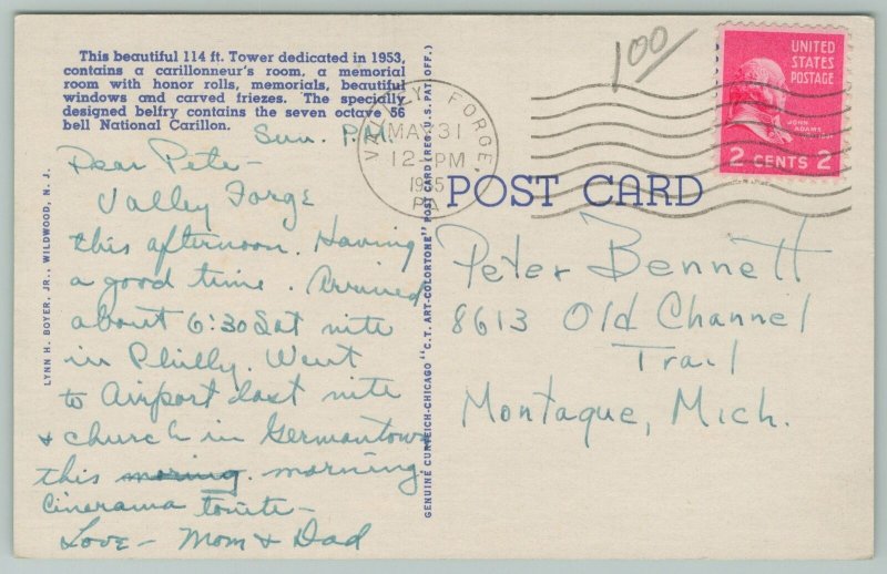 Valley Forge Pennsylvania~memorial Bell Tower~1940s Linen Postcard