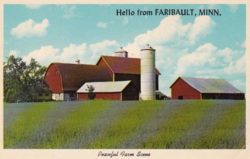 Minnesota Hello From Faribault Peaceful Farm Scene 1970