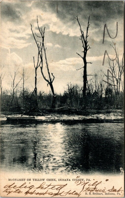 MOONLIGHT ON YELLOW CREEK SCENE NEAR INDIANA PA - TUCK - VINTAGE - Postcard  