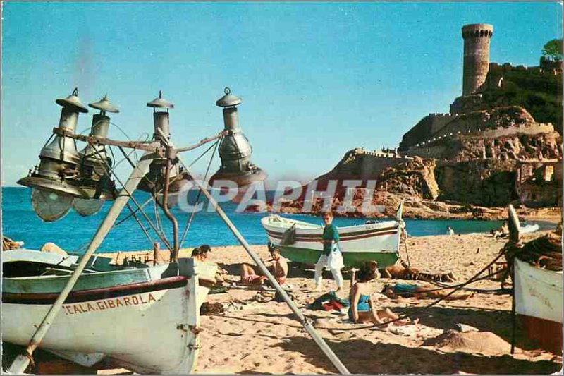 Postcard Modern Tossa de Mar Costa Brava Detail of the Beach