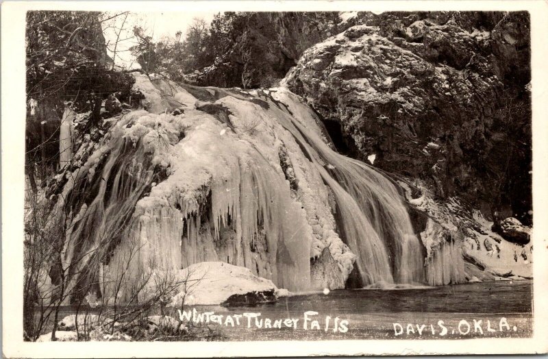 Winter at Turner Falls Davis OK Real Photo Postcard PC133