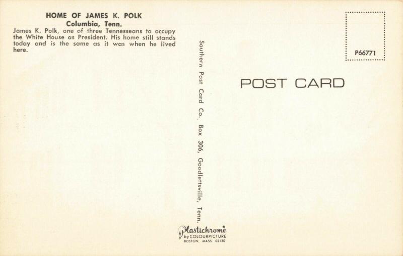 Postcard James Polk Home Columbia Tennessee 