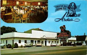 Postcard VA Roanoke Archie's Lobster & Steak House Classic Cars 1960s S113